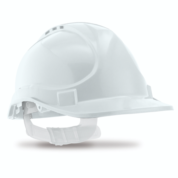 CASCO DE PROTECCIÓN STRIKE BLANCO CON CIERRE DE CINTA