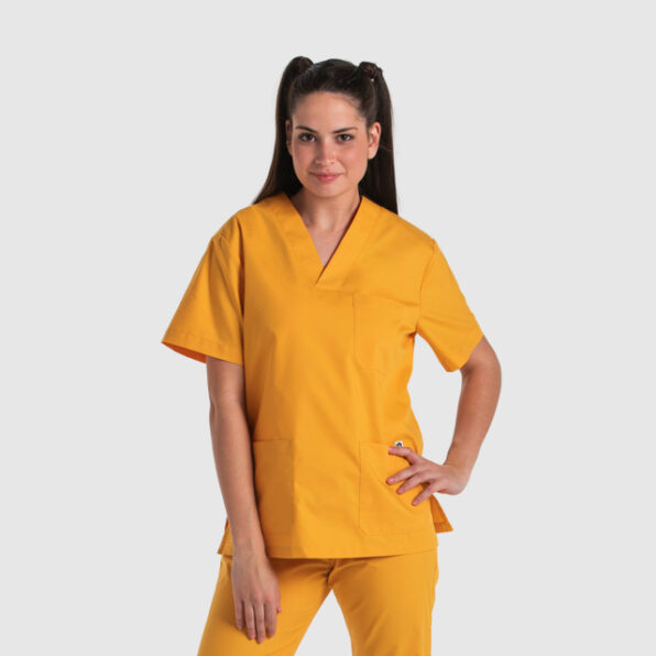 BLUSÓN DYNEKE SANITARIO UNISEX AMARILLO OCRE MANGA CORTA