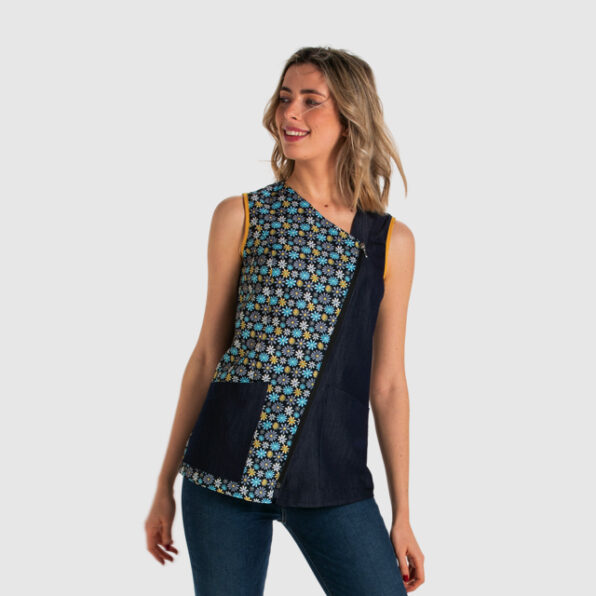 CASACA DYNEKE SIN MANGAS AZUL DENIM MARGARITAS MUJER