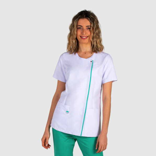 CHAQUETA DYNEKE SRA BLANCA TAPETA VERDE MANGA CORTA