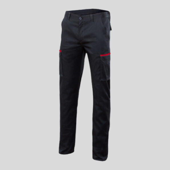 PANTALÓN LARGO VELILLA STRETCH NEGRO Y ROJO MULTIBOLSILLOS