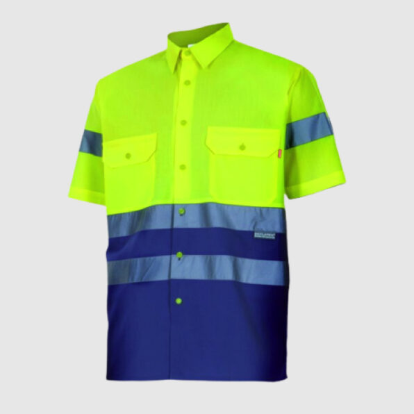 CAMISA MANGA CORTA ALTA VISIBILIDAD BICOLOR AMARILLO Y AZUL