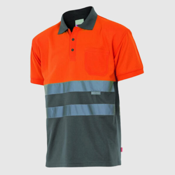 POLO VELILLA MANGA CORTA ALTA VISIBILIDAD NARANJA Y GRIS