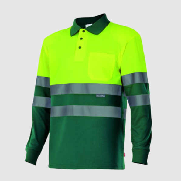 POLO VELILLA ALTA VISIBILIDAD AMARILLO Y VERDE MANGA LARGA