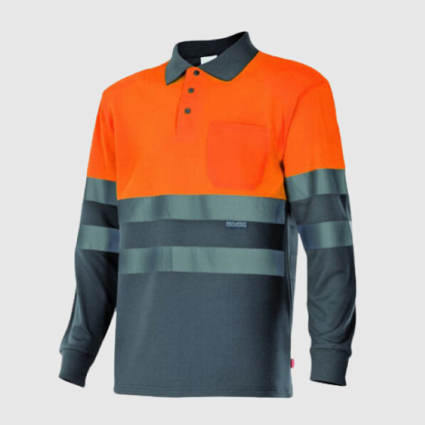 POLO VELILLA ALTA VISIBILIDAD NARANJA Y GRIS MANGA LARGA