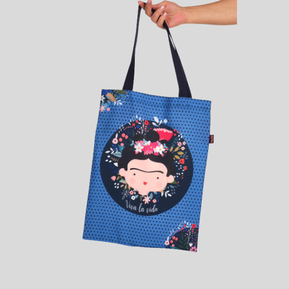 BOLSO MAESTRA "VIVA LA VIDA" FLORES AZUL